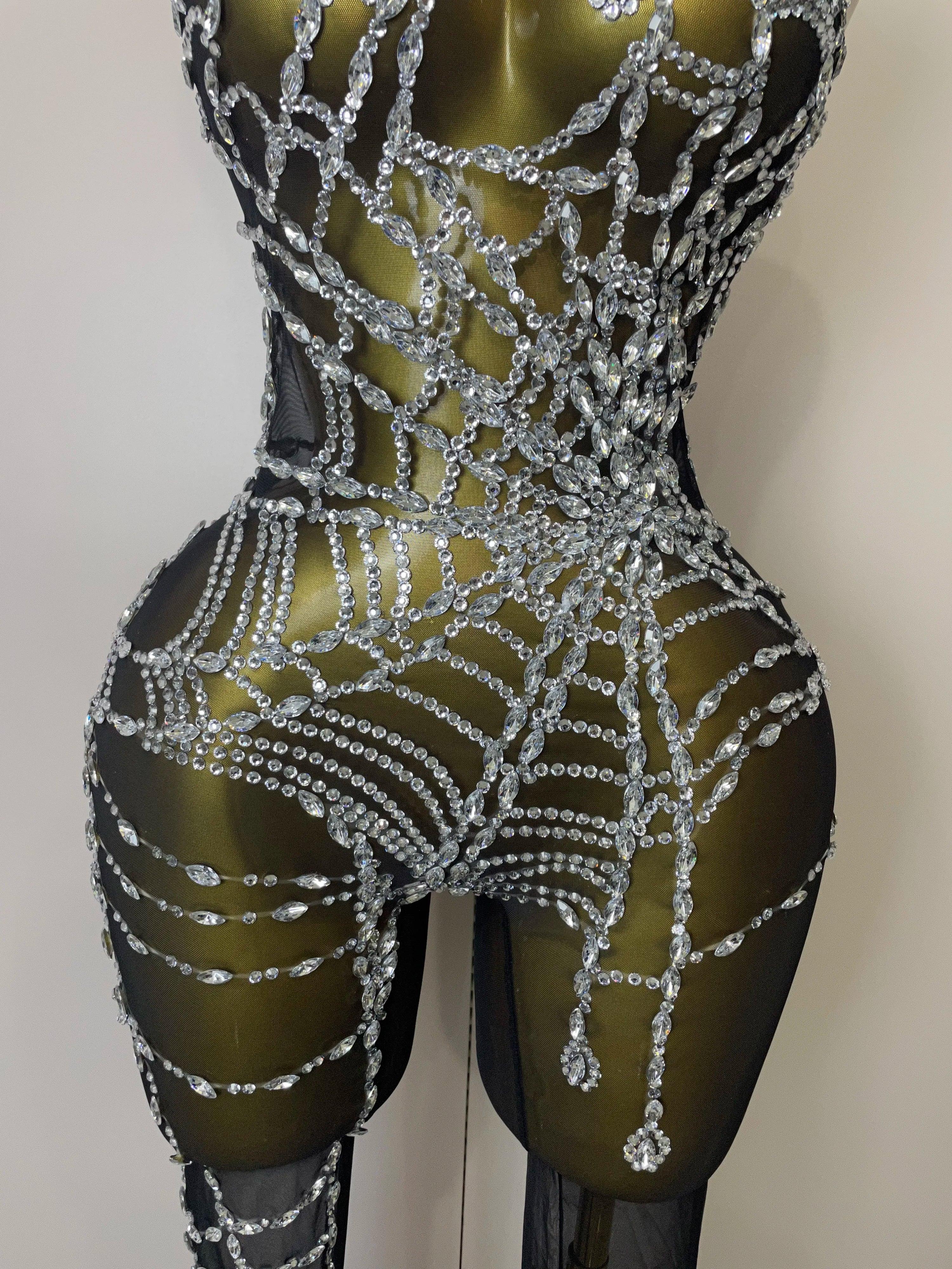 Hamburg Sparkly Diamonds Sexy Mesh Nightclub Clothing Drag Queen Jumpsuit