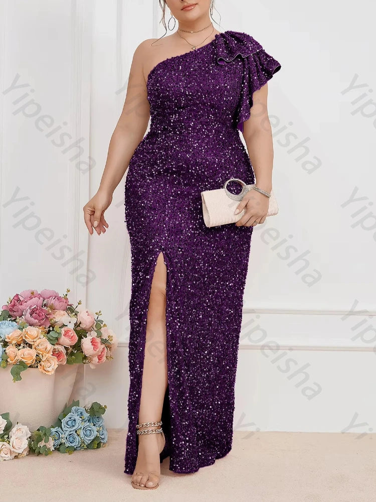 Drums One-Shoulder Sequin Evening Elegant Backless Side Slit Celebrity Dress