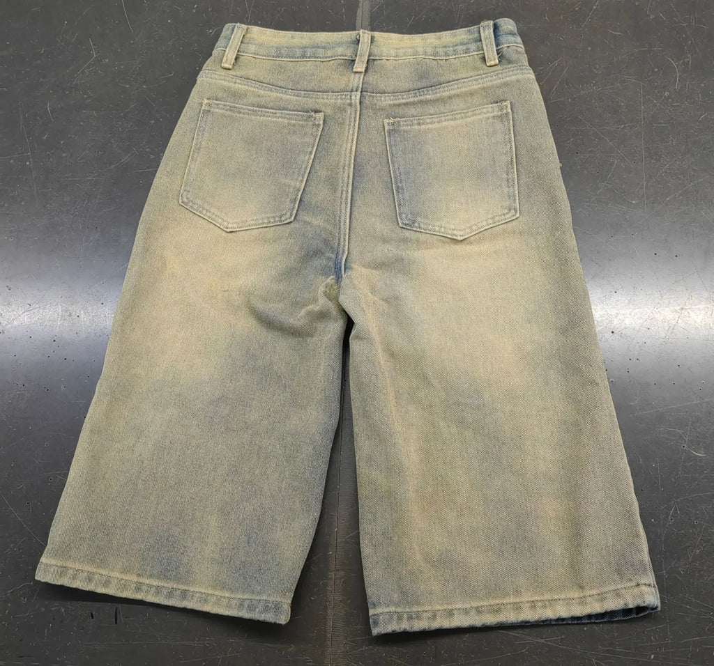 Stacy High Waisted Loose Vintage Ripped Denim Mid-length Straight-leg Denim Shorts