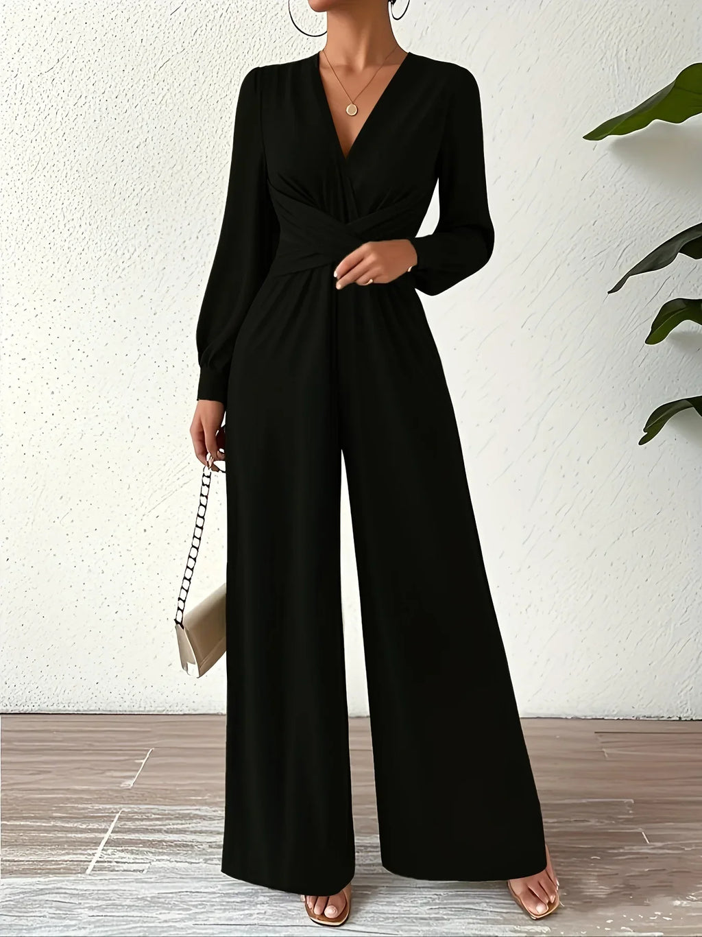 Royal Oak Elegant Professional Wear Jumpsuit Fashion Solid Color V-neck