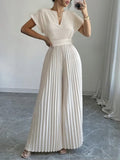 Elegant Pleated Jumpsuits for Women V-Neck Jumpsuits Fashion Summer High Waisted