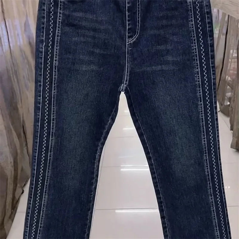 Fashion Women Jeans 2025 New Spring Autumn Korean Wild Elastic Waist Straight Denim