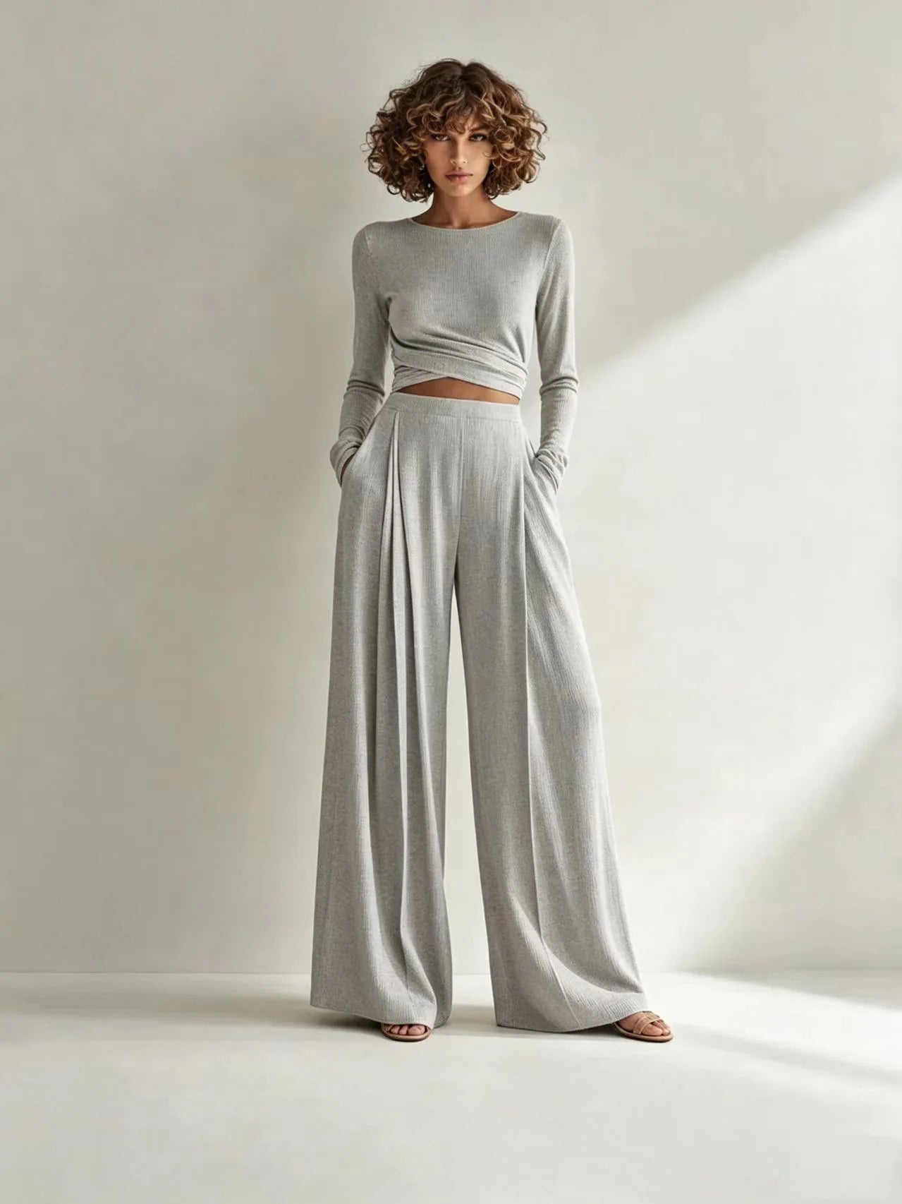 Yandra Long Sleeve Elastic Drawstring Two Piece Sets