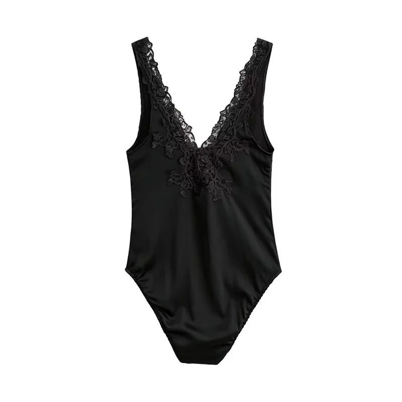 Women's Jumpsuit  New Lace Satin Texture with Embroidered Flowers  Slim-Fit Top Summer Sexy Beach Party
