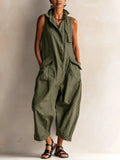 Jumpsuits Women Rompers Summer Fashion Sleeveless Lapel Loose Comfortable Solid Pocket Vacation Casual Jumpsuits Womens Clothing