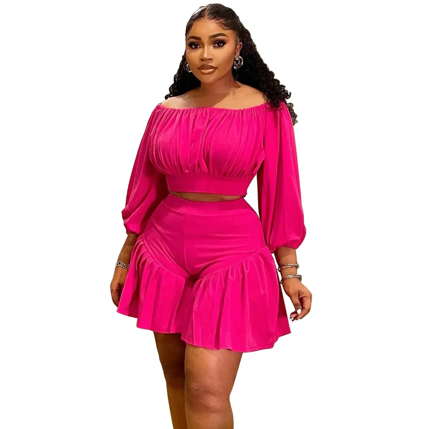 Noemi Slash Neck Ruched Two 2 Piece Set