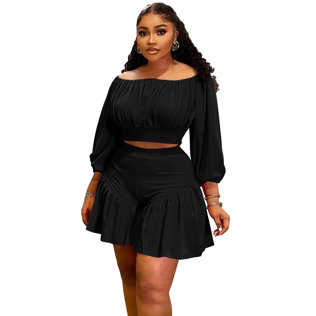 Noemi Slash Neck Ruched Two 2 Piece Set