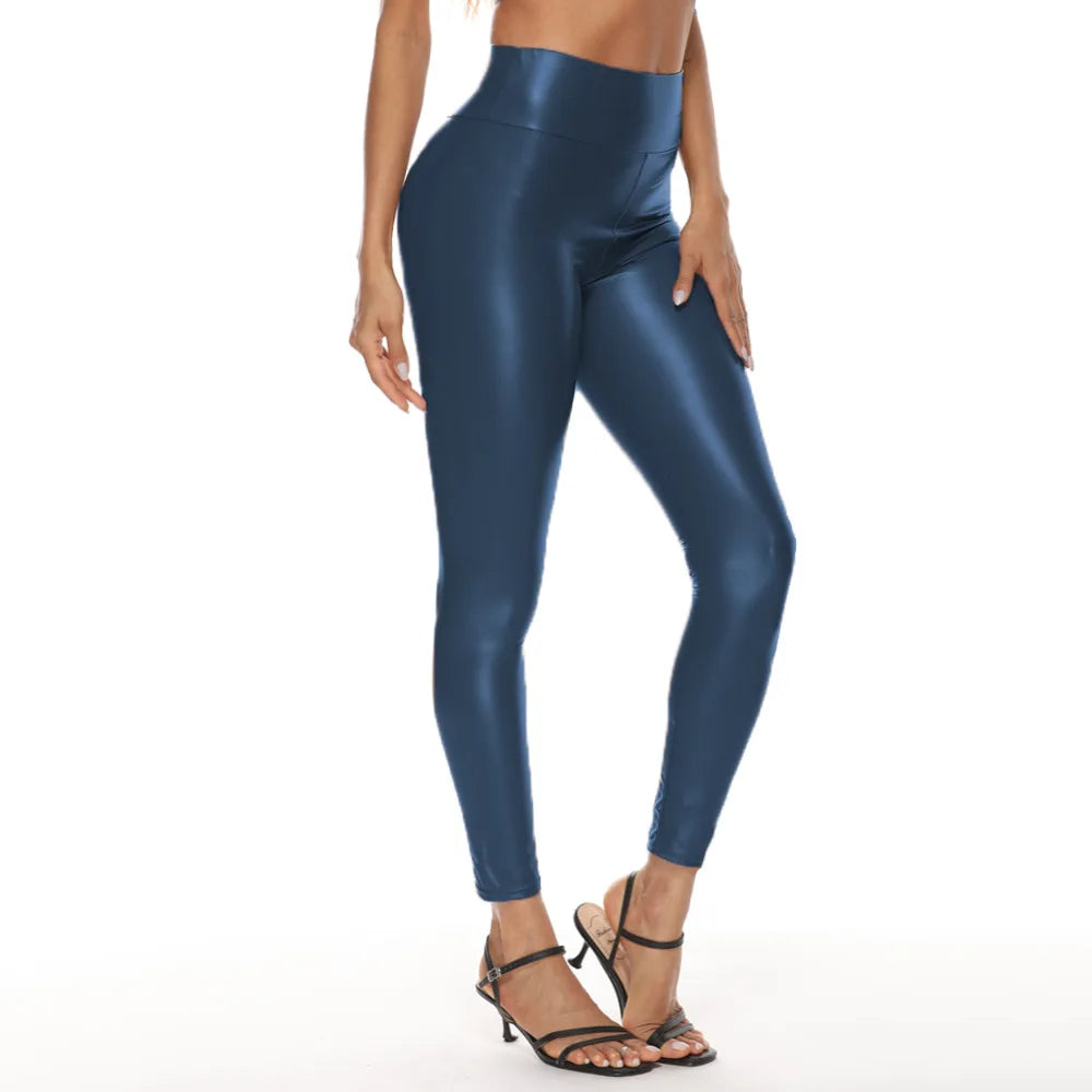 Maine Leggings Leather Large Multi Color High Waist Four Elastic Hip Lifting Pants