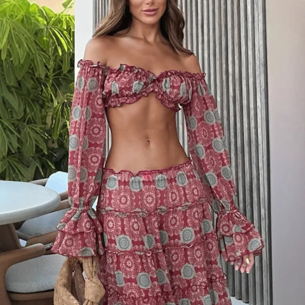 Grace Off Shoulder Cropped Two Piece Sets