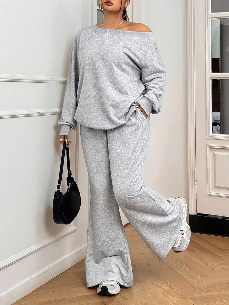 Gabriela Plus Size Solid Long Sleeve Two Pieces Sets