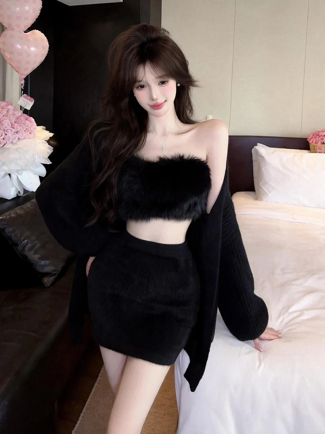 Lucero Long Sleeve Furry Inner Two Piece Sets