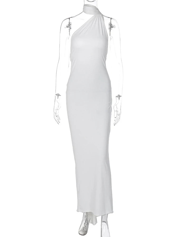 Jefferson One Shoulder Sleeveless Backless Ruched Bodycon Maxi Dress