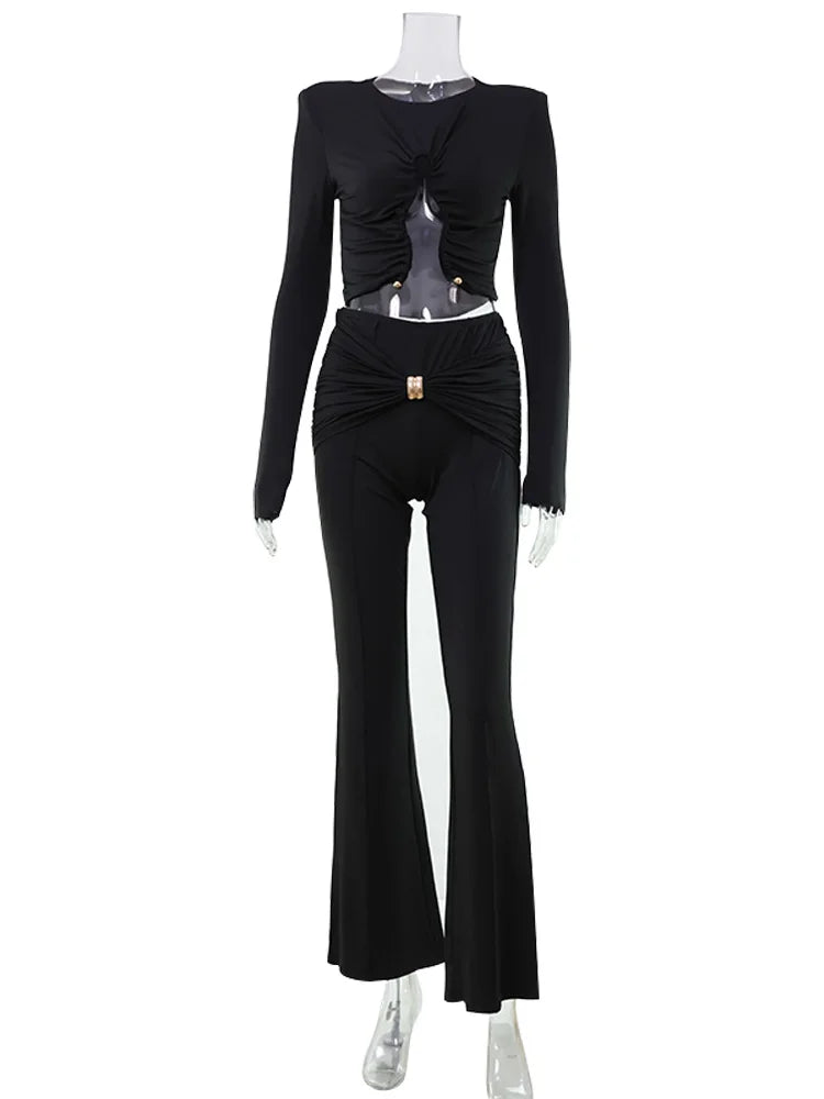 Hillary Sexy Relaxed Sequined Folds O-Neck Two Piece Sets