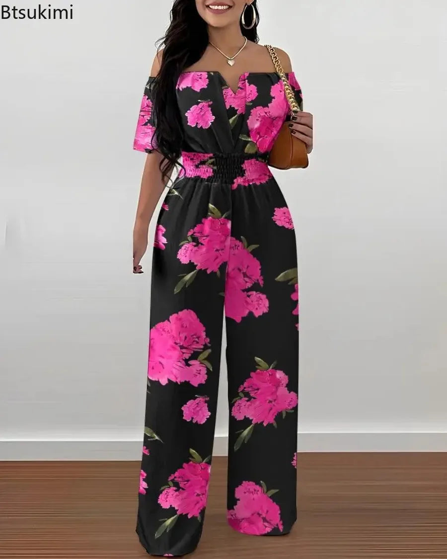 Jumpsuits for Women Summer Fashion Off Shoulder Casual Sleeve Wide Leg&nbsp; Sexy Slim Ladies