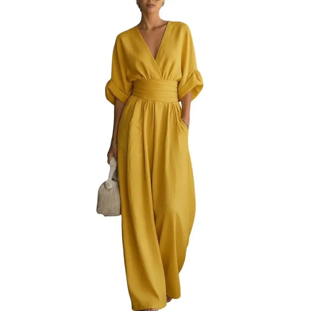 Women's Jumpsuit Fashion High Waist V-neck Casual Jumpsuits Sexy Solid Color Office Wide Leg Trousers Overalls Vacation Outfit