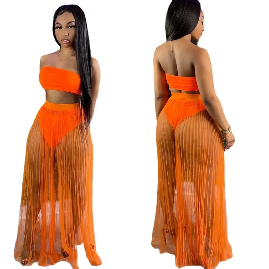 Ashley Women Mesh See Though Two Piece Sets