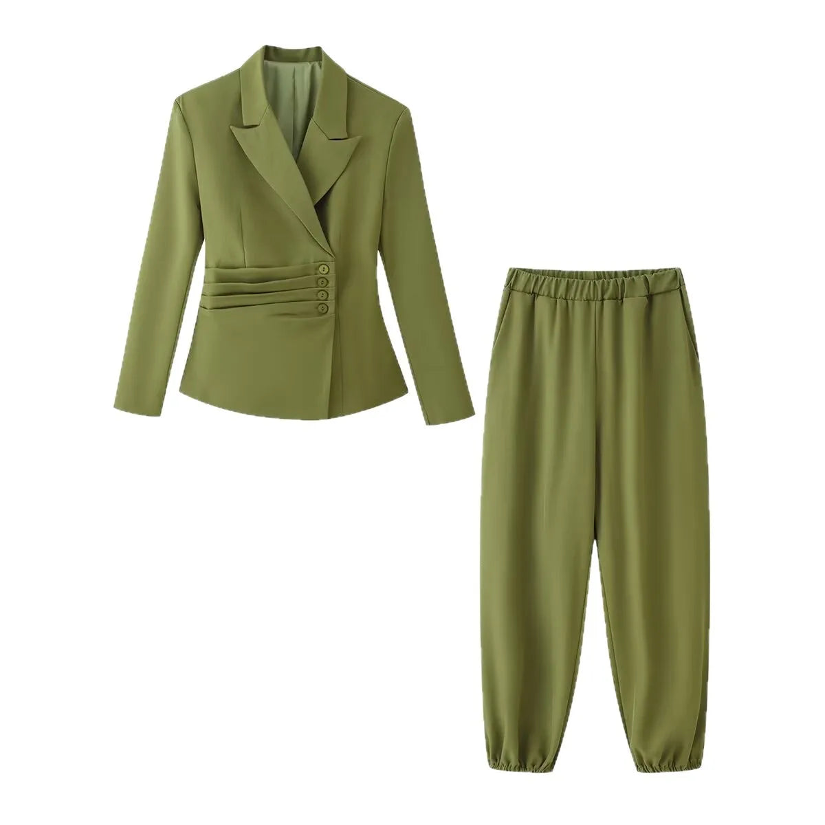 Victoria Asymmetric Ruched Waist Suit Two Piece Sets