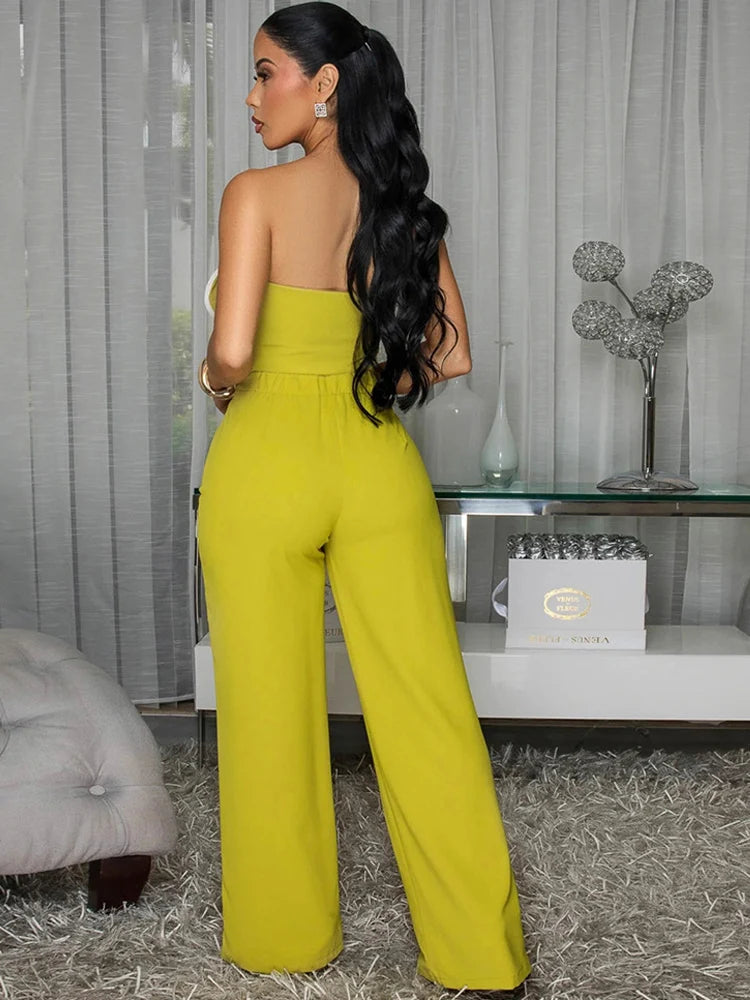 Olga Elegant Strapless Flower Two Piece Sets