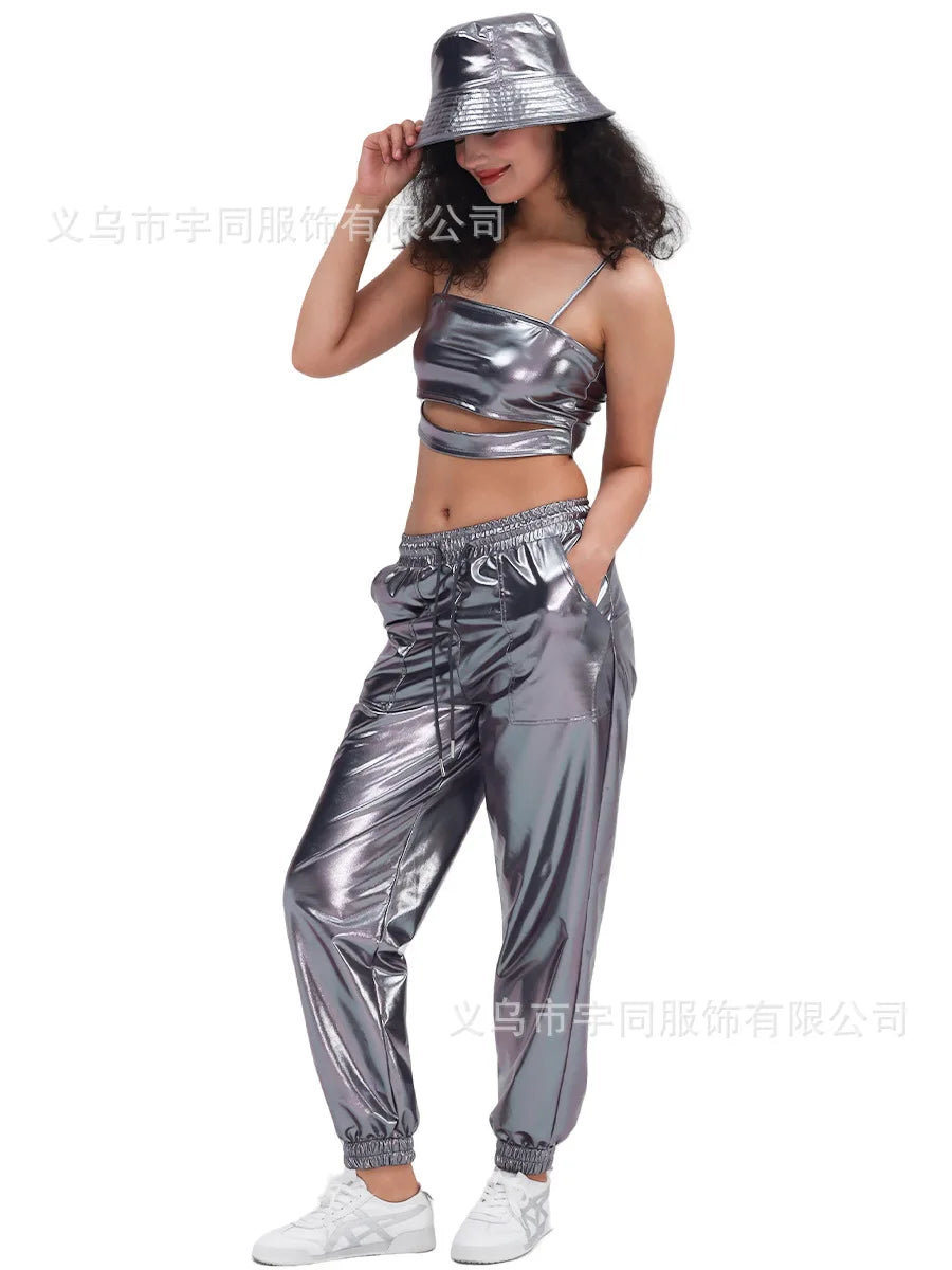 Turik Glossy Elastic Waist Drawstring Performance Trousers Pants