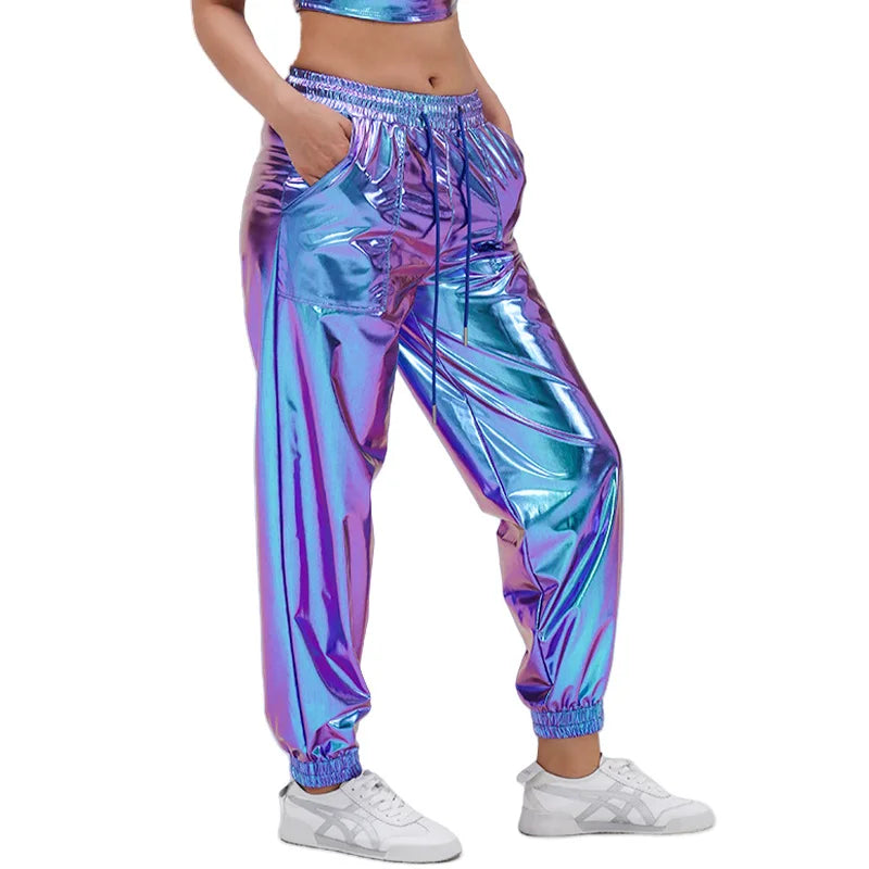 Turik Glossy Elastic Waist Drawstring Performance Trousers Pants