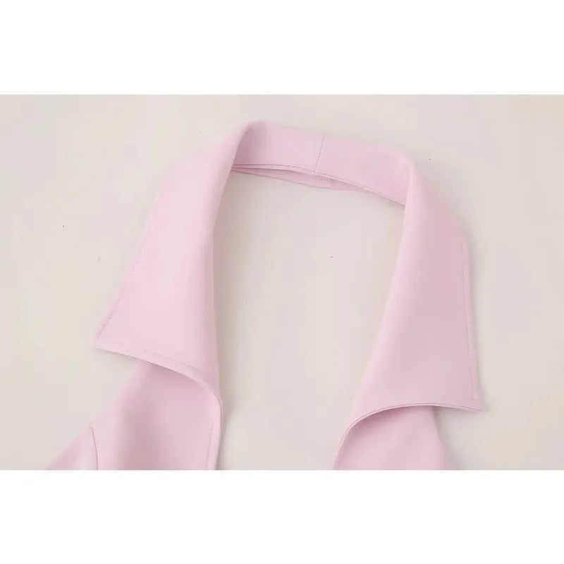 Kima Sexy Hanging Neck Pink Two Piece Sets