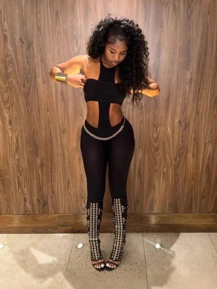 Hammonton Club Wear Halter Cross Crop Suits Baddie Outfits Two Piece Set
