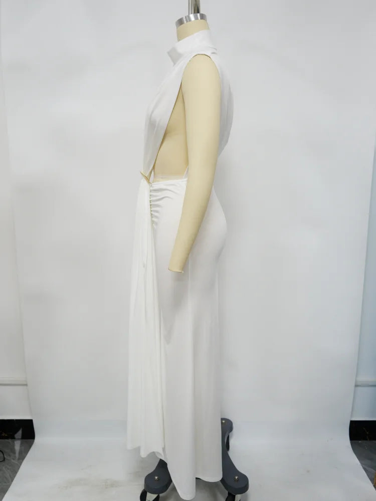 Georgia O-neck High Split Ruched Stacked Bodycon Midi Maxi Dress