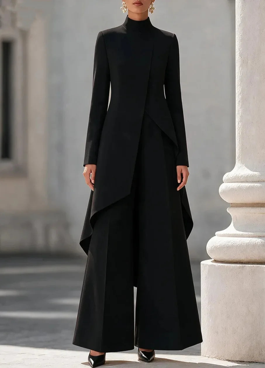 Nina Long Sleeve Asymmetric Draped Two Piece Sets
