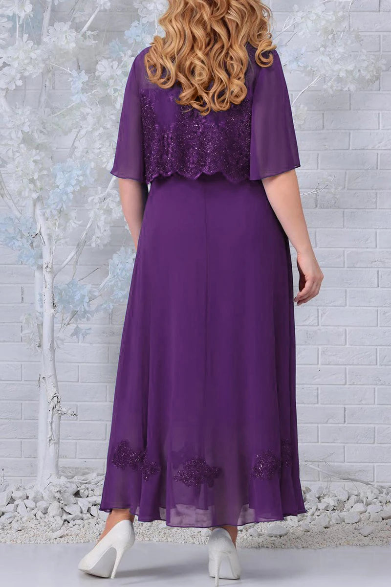 Los Angeles Plus Size Chiffon Half Sleeve Fake Two Pieces Maxi Dress