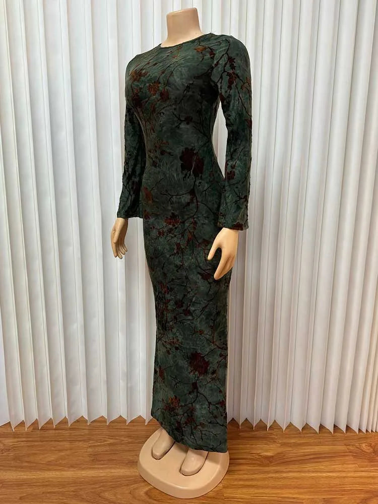 Elegant Backless Long Sleeve Sexy Slimming Dress with A Slit on The Leg