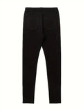 Women Jeans Plus Size High WaistedBlack Slim Fit with Button Detail Jeans