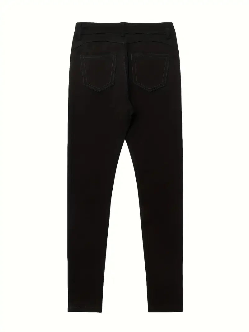 Women Jeans Plus Size High WaistedBlack Slim Fit with Button Detail Jeans
