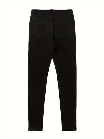 Women Jeans Plus Size High WaistedBlack Slim Fit with Button Detail Jeans