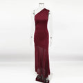 Helmetta Off Shoulder See Through Solid High Waist Patchwork Backless Slim Long Dress