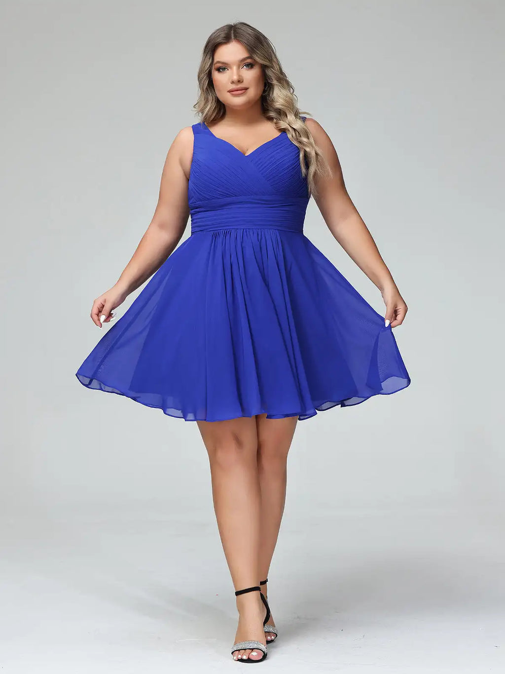 Clifton Plus Size Women Royal Blue A Line V neck Chiffon Dress