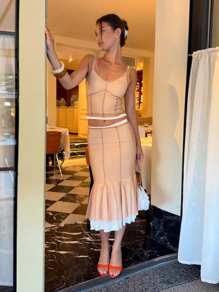 Helen V-neck Sleeveless Elegant Chic Two Piece Sets