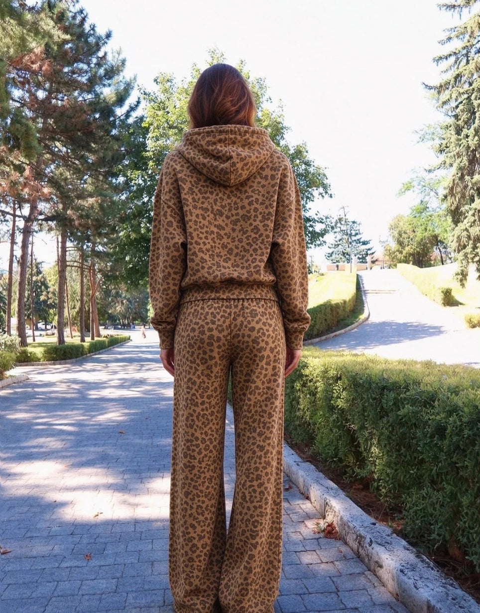 Sanely Women Grey Leopard Print Two Piece Sets