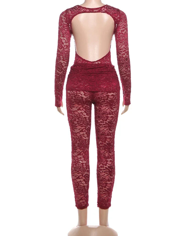 Crown Heights Puss Jacquard Hipster Coquette Backless Flanging Ribbon Jumpsuit