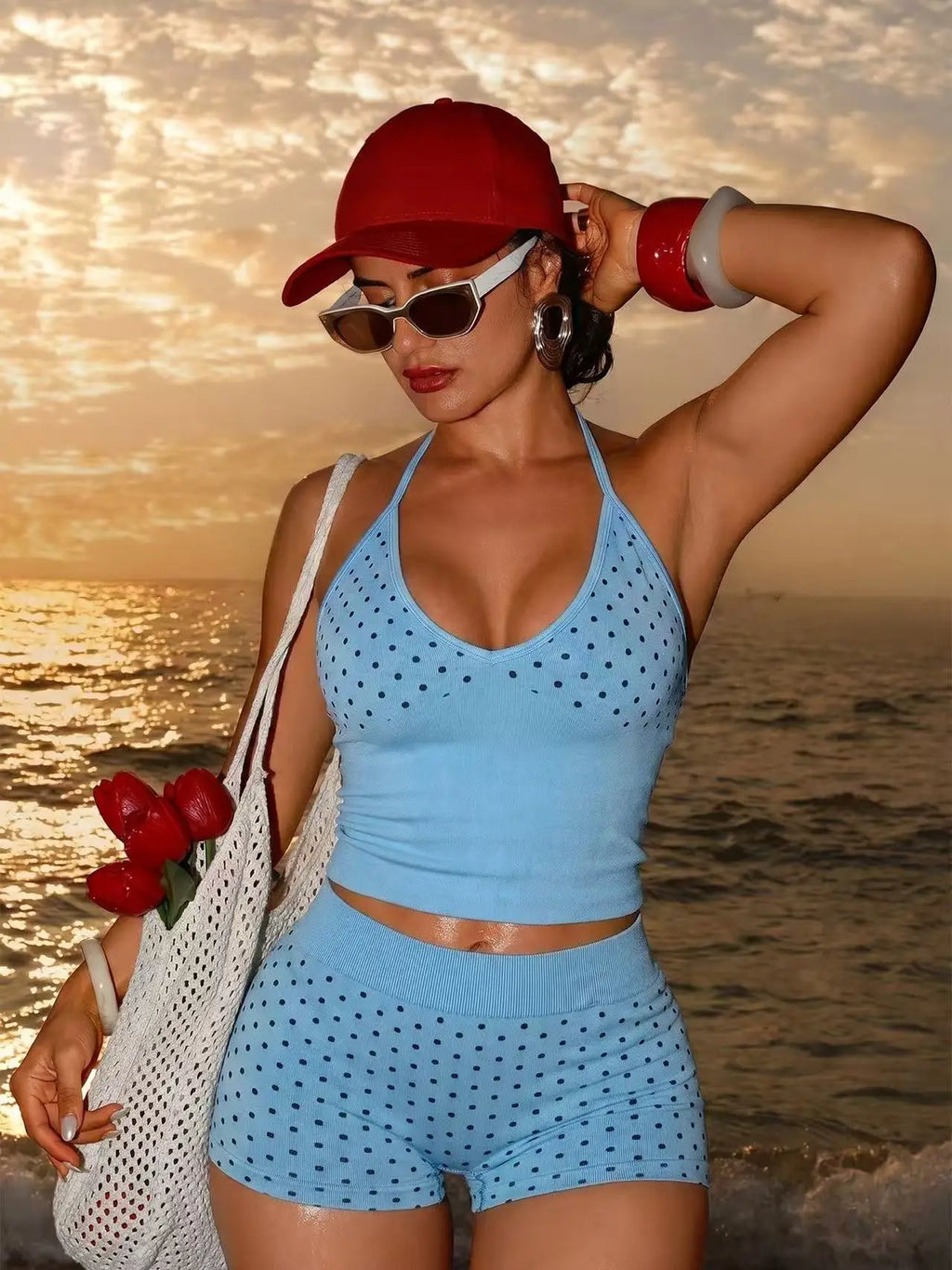 Monica Slim Fit V-Neck Halter Two-Piece Sets