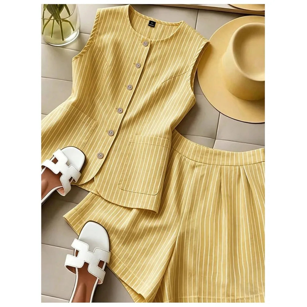 Yudy Summer New Striped Sleeveless Two Piece Sets