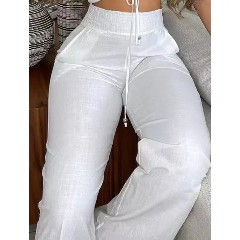Samara White Waistless Slim-Fitting Two Piece Sets