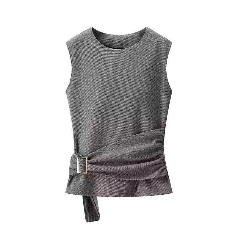 Michelle O-neck Casual Solid High Waist Two Pieces Sets