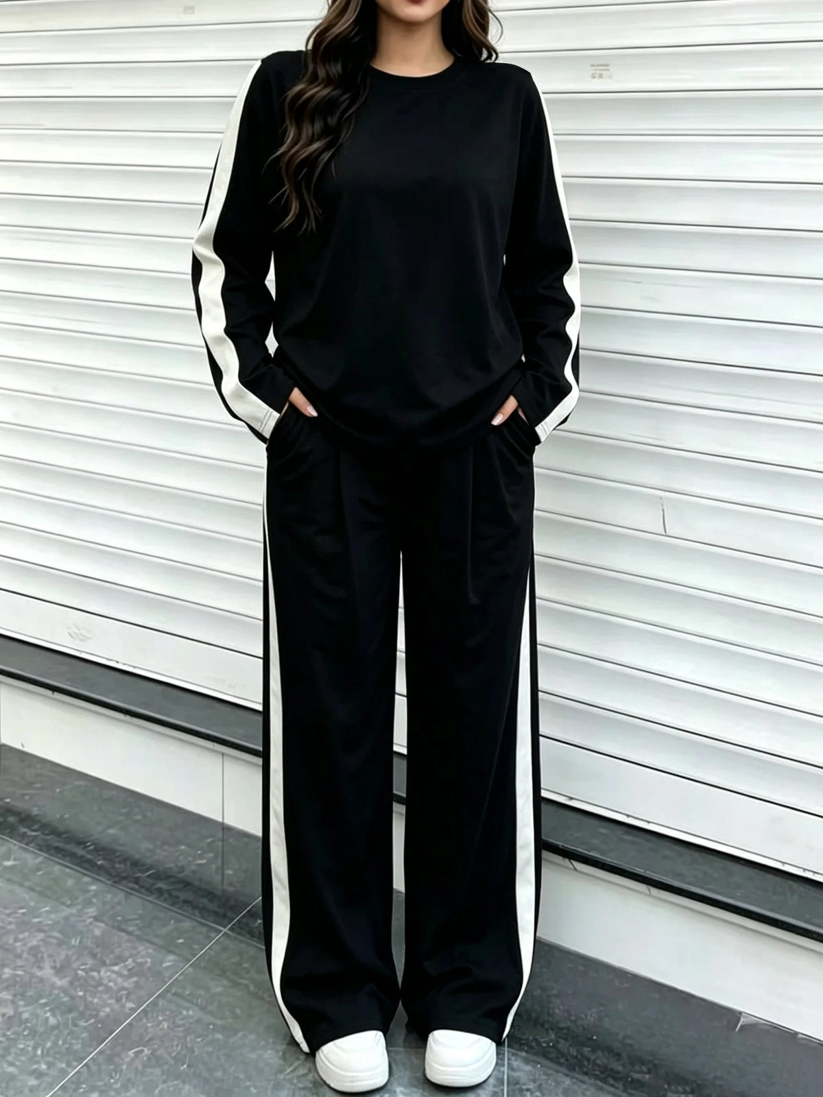 Wanda Round Neck Long-Sleeve Two Piece Sets