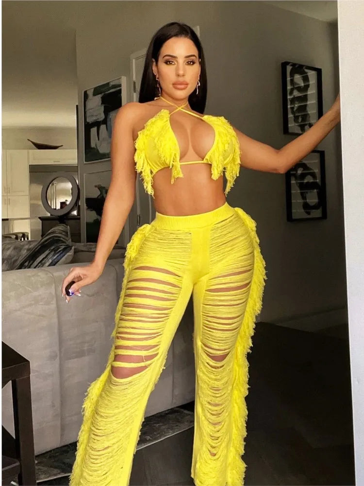 Linda Sexy Women Knitted Crochet Two Piece Sets