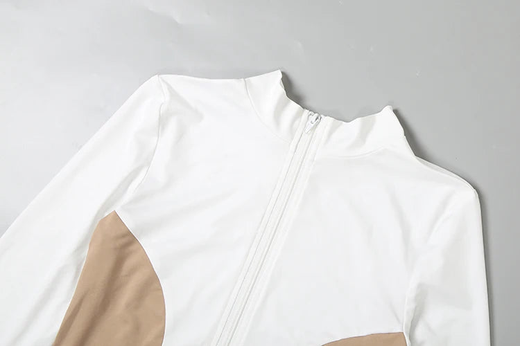 Ottawa Contrast Design Zip Full Sleeve Tide Daily Casual Sporty Fashion Outfits Set