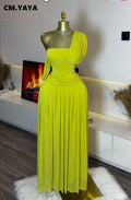 Elegant Ruched Sleeveless Strapless Beach Sexy Asymmetric Pleated  Maxi Dress