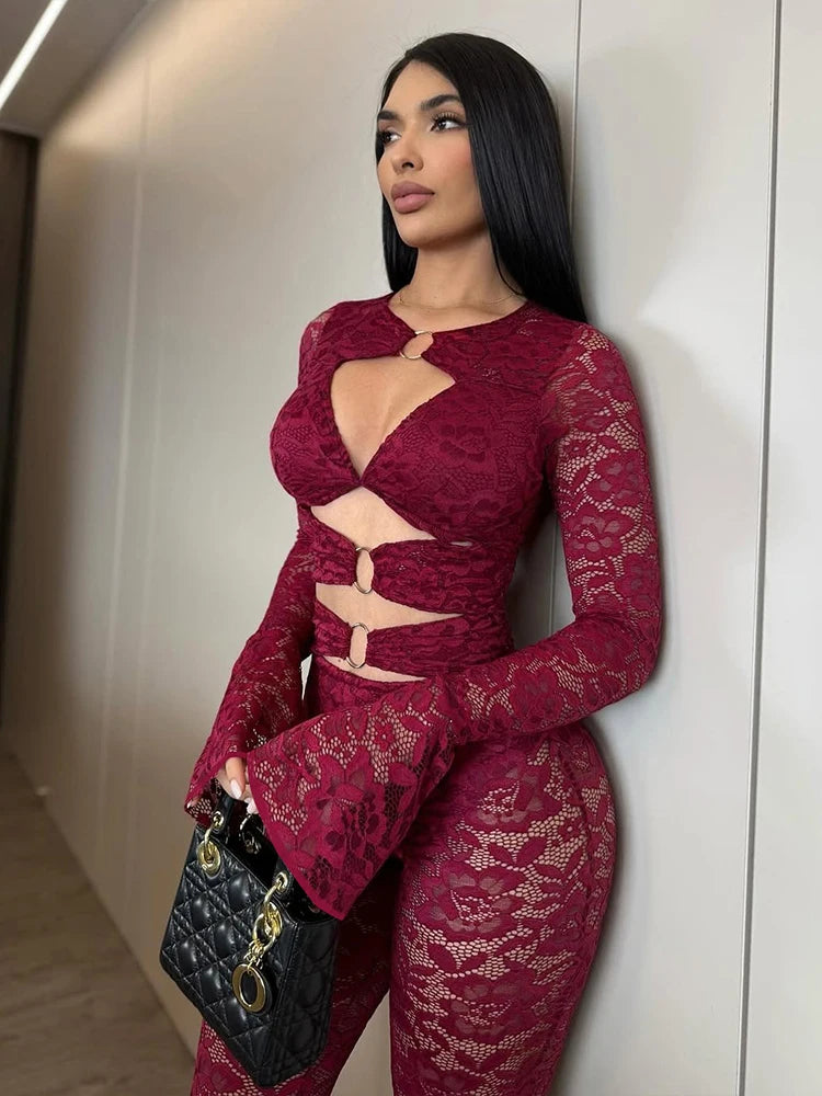 Bushwick See Through Metal Rings Patchwork Hollow Design Jumpsuit