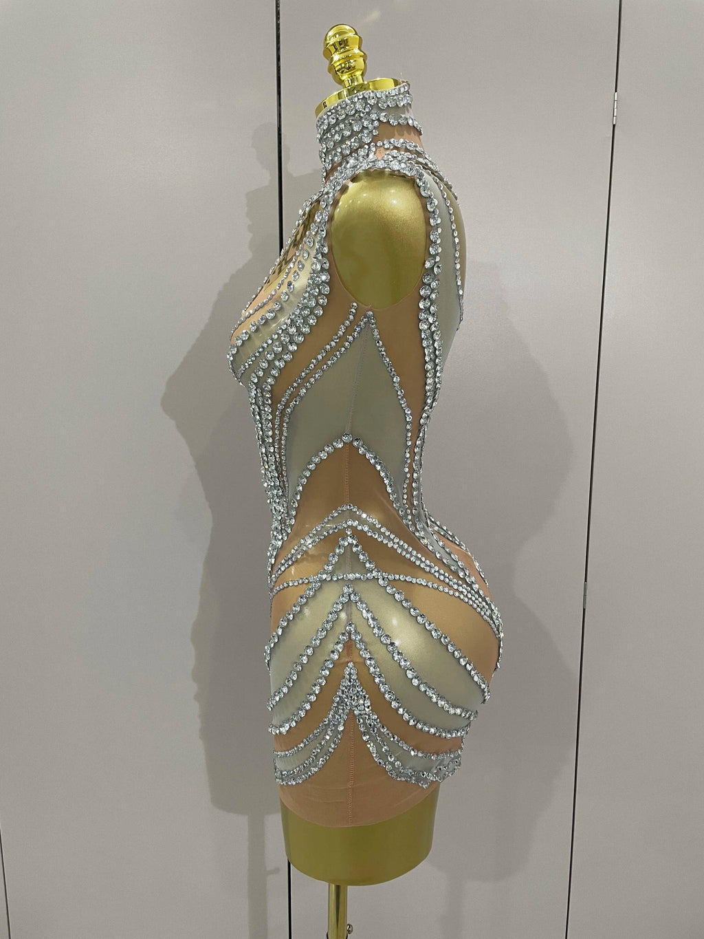 Morgantown Sparkly Crystals See Through Elegant Stage Mini Dress