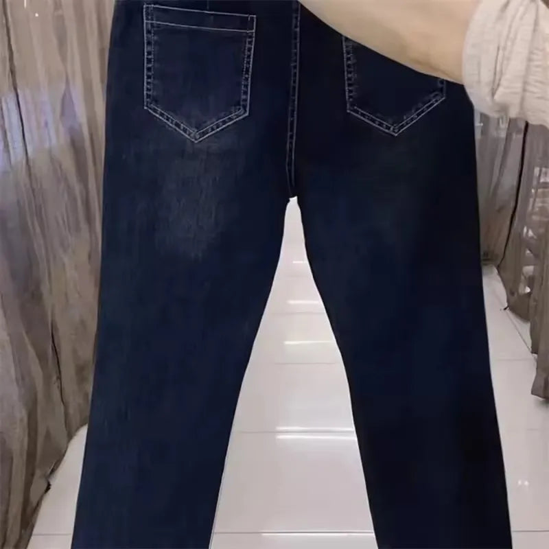 Fashion Women Jeans 2025 New Spring Autumn Korean Wild Elastic Waist Straight Denim