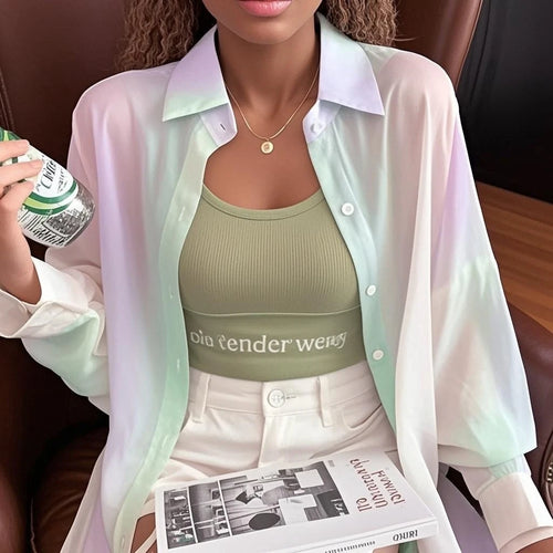 Clearbrook See-through Irregular Gradient Rainbow Long Sleeved Shirt